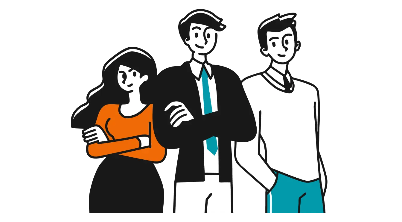 並んで立っている男女3人の画像